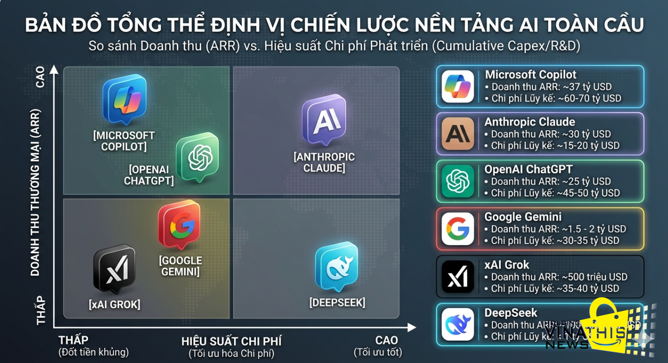 TOÀN CẢNH CUỘC ĐUA NỀN TẢNG AI TOÀN CẦU: BẢN ĐỒ DOANH THU VÀ NGHỊCH LÝ "ĐỐT TIỀN" CỦA CÁC ÔNG LỚN